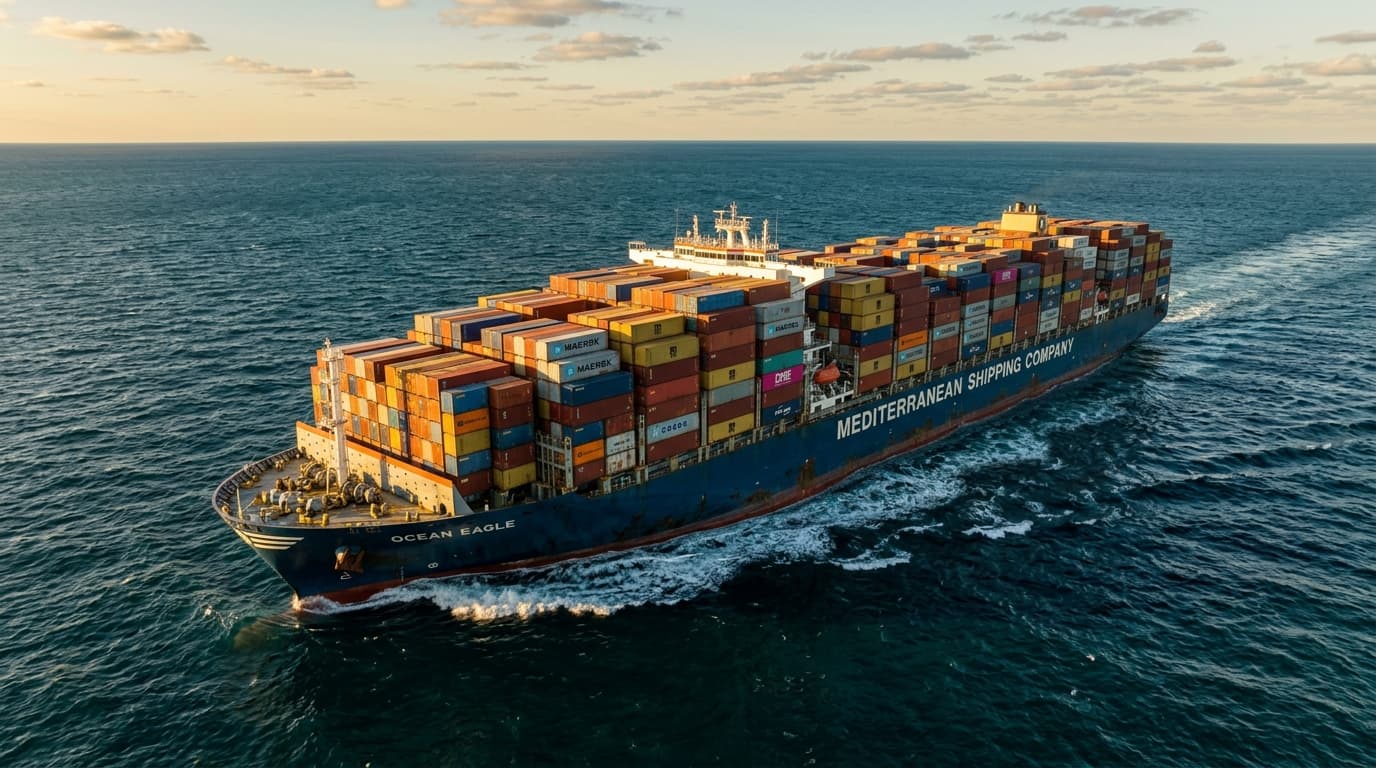 Large container cargo ship sailing the ocean